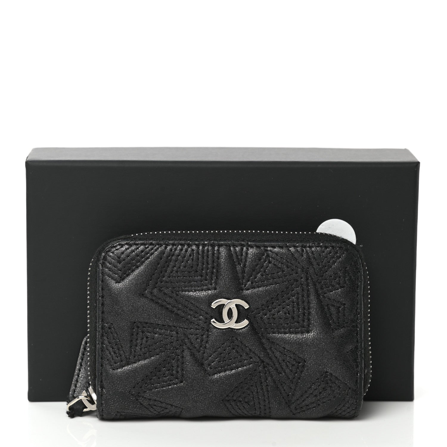 Chanel Metallic Lambskin Star Embossed Coin Purse Case Black 11 of 11
