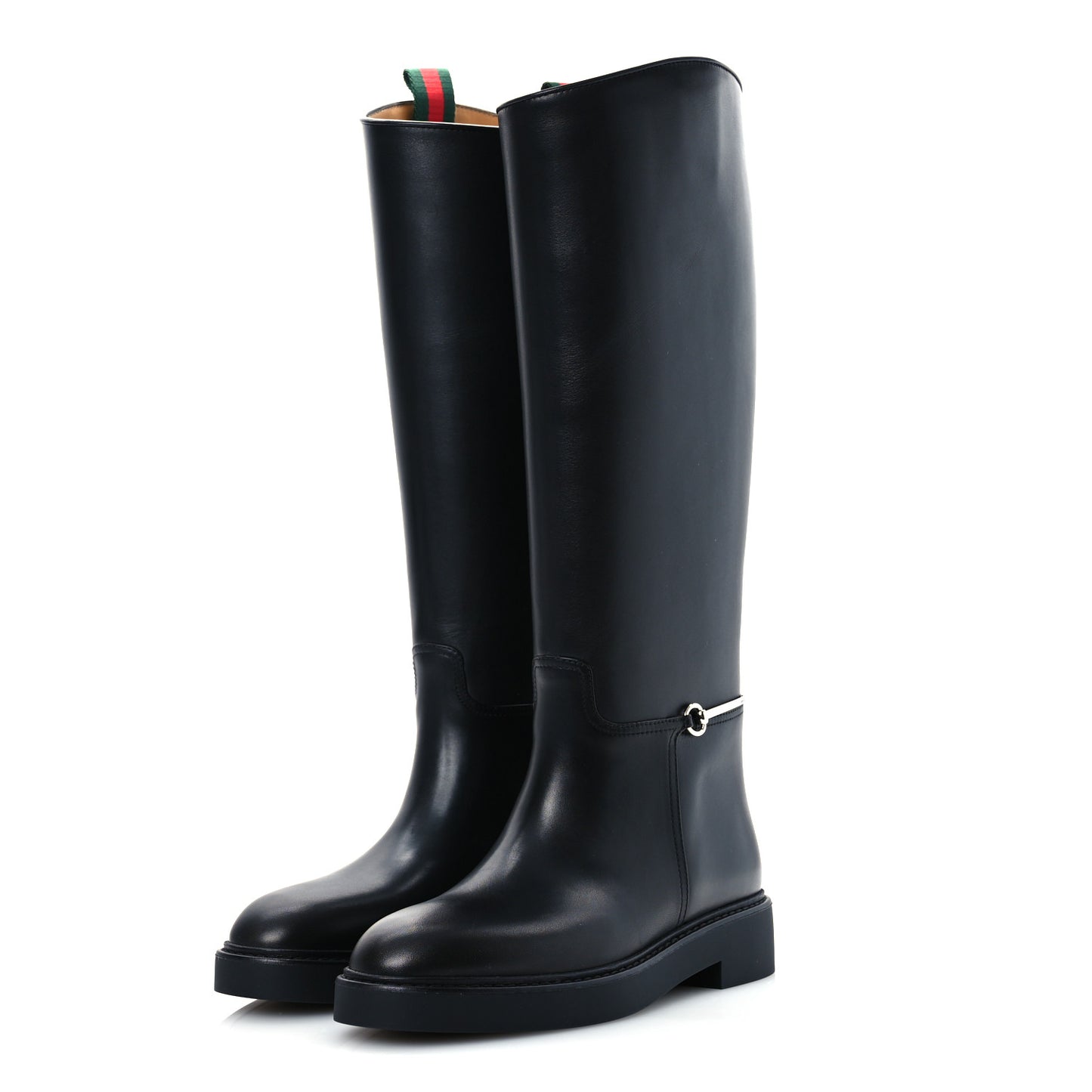 Shiny Calfskin Michelangelo Slim Horsebit Riding Boots 38 Black