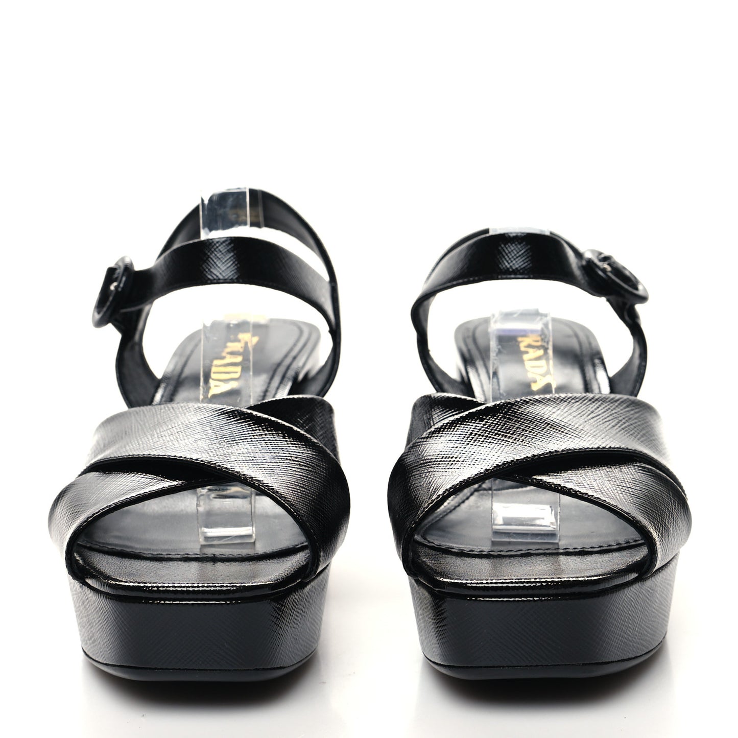 Vernice Saffiano Embossed Crisscross Platform 20/65mm Sandals 37 Black