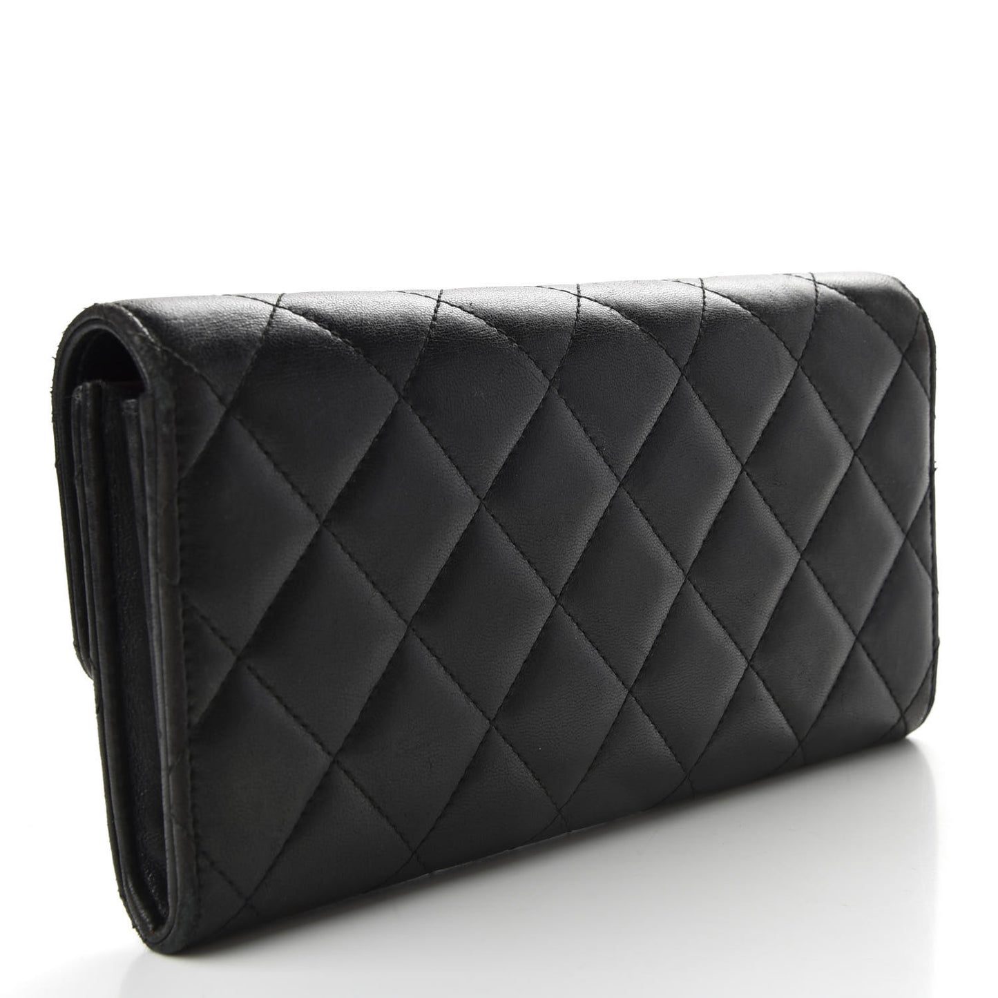 Lambskin Quilted Trendy CC Large Gusset Flap Wallet Black