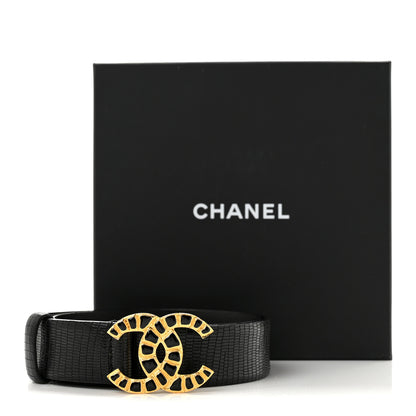 Chanel Lizard Embossed Calfskin Gripoix Poured Glass Along The Nile CC Belt 80 32 Black Gold 7 of 7