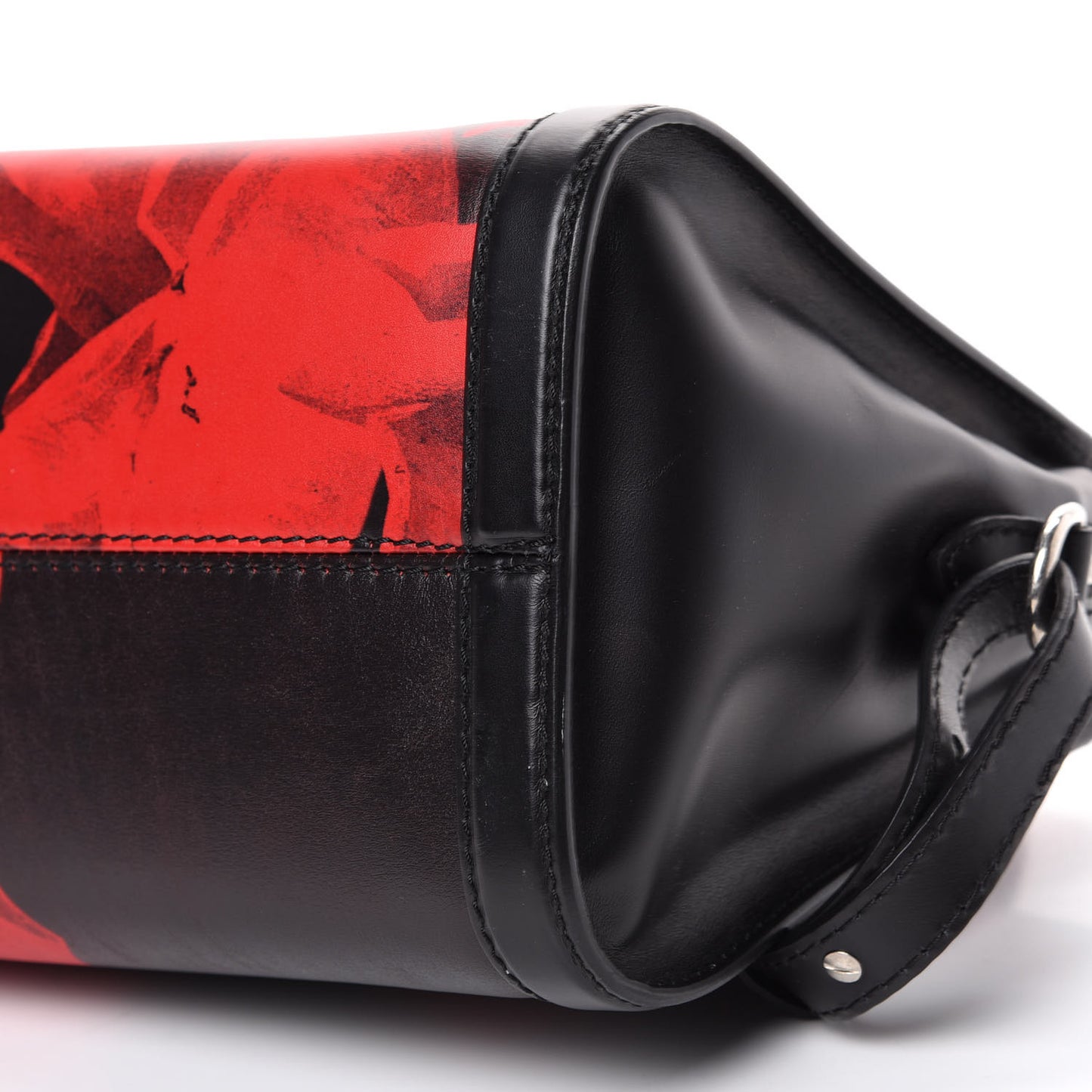 Calfskin Rose Printed Small Skull Padlock Zip Around Tote Black