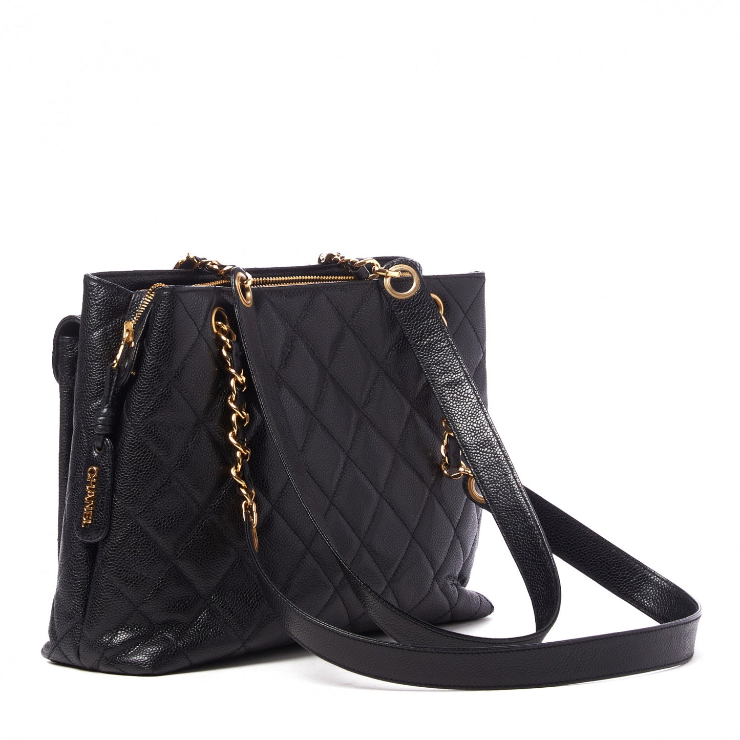 Caviar Quilted Flap Shoulder Bag Black