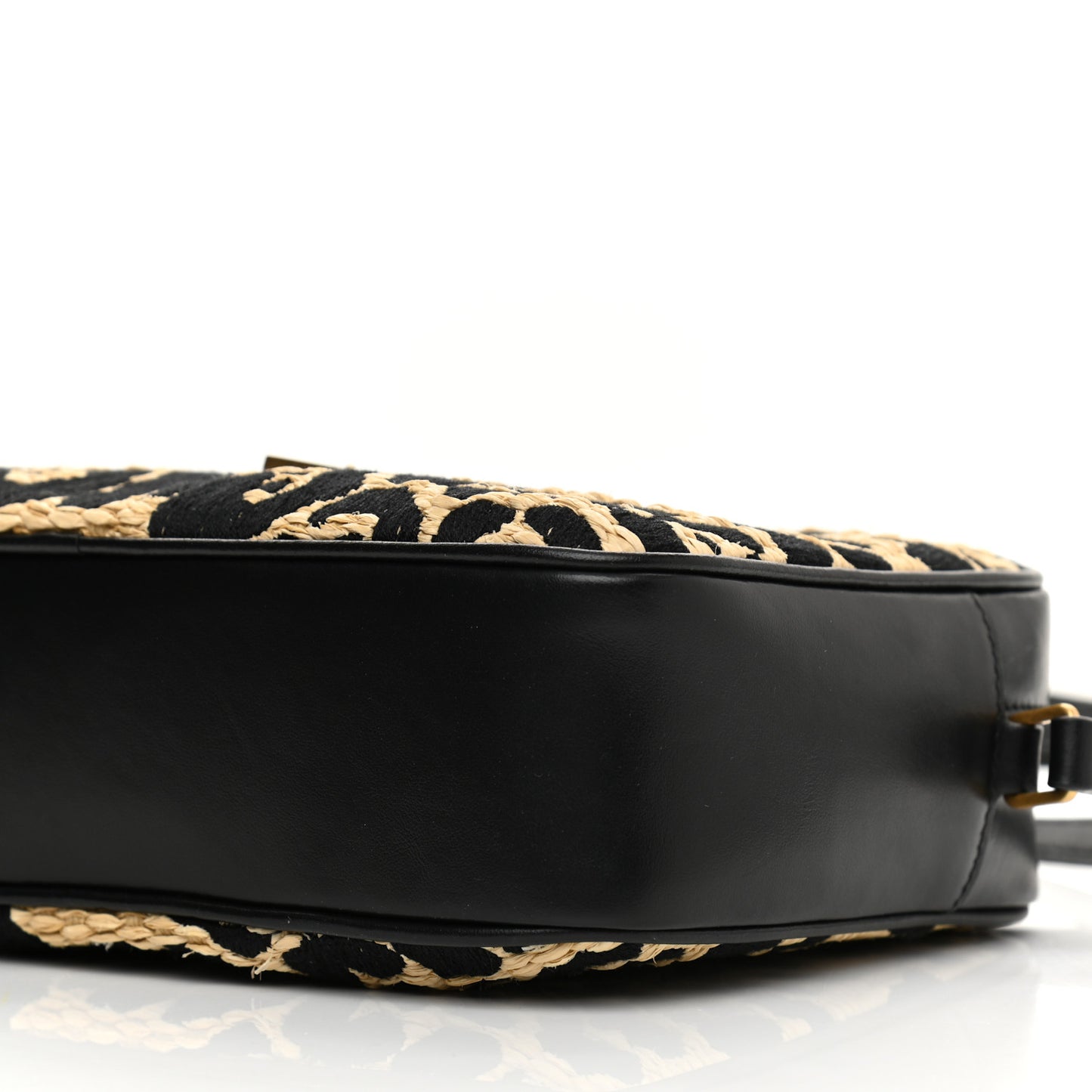 Raffia Calfskin Leopard Print Monogram Lou Camera Bag Natural Beige Black