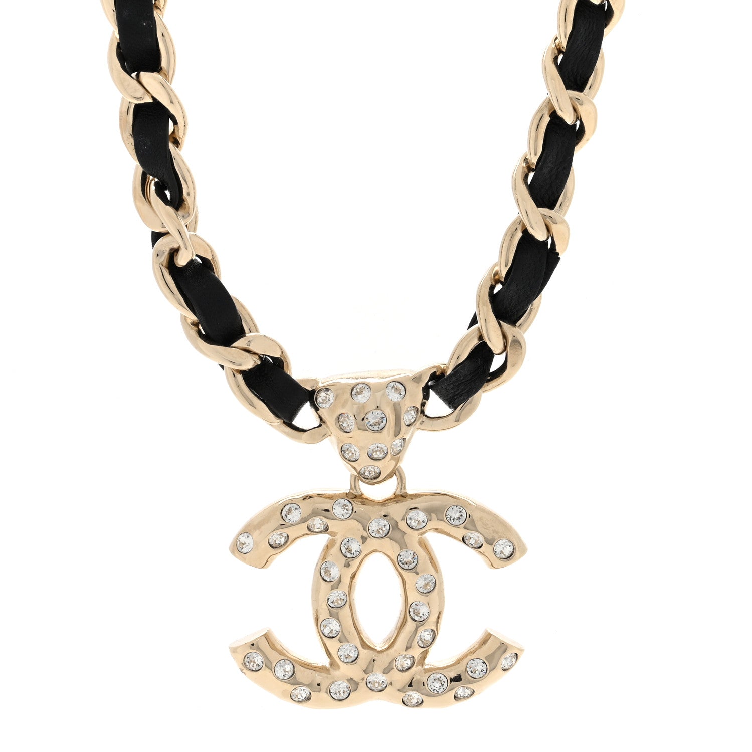 Chanel Lambskin Crystal CC Chain Choker Necklace Black Gold 1 of 5