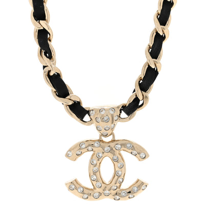 Chanel Lambskin Crystal CC Chain Choker Necklace Black Gold 1 of 5