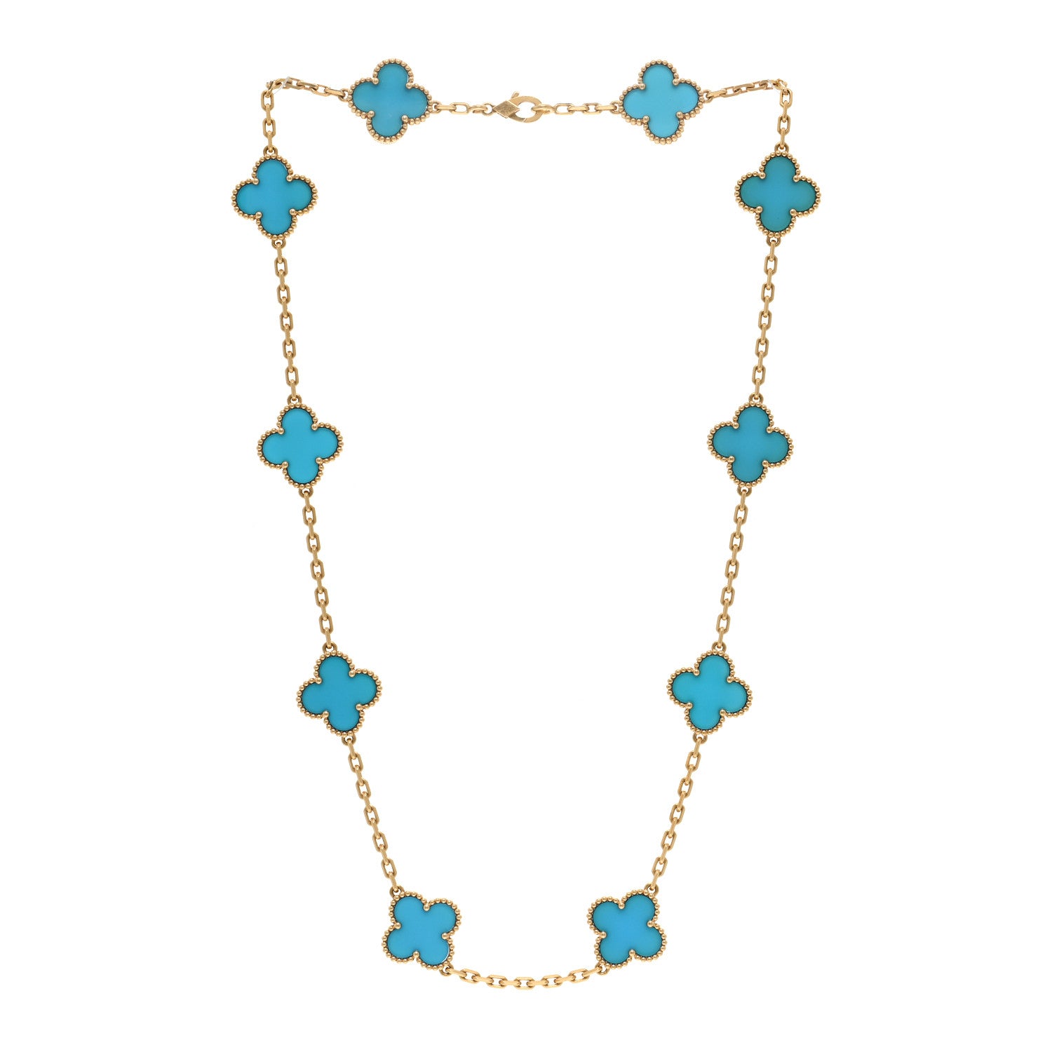 Van Cleef & Arpels 18K Yellow Gold Blue Agate 10 Motifs Vintage Alhambra Necklace 3 of 6