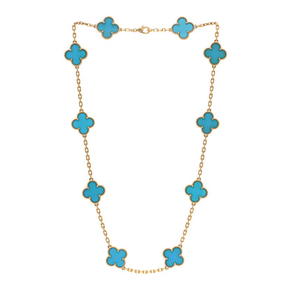 Van Cleef & Arpels 18K Yellow Gold Blue Agate 10 Motifs Vintage Alhambra Necklace 3 of 6