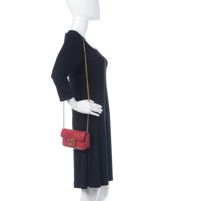 Gucci Calfskin Matelasse Super Mini GG Marmont Shoulder Bag Hibiscus Red 2 of 10