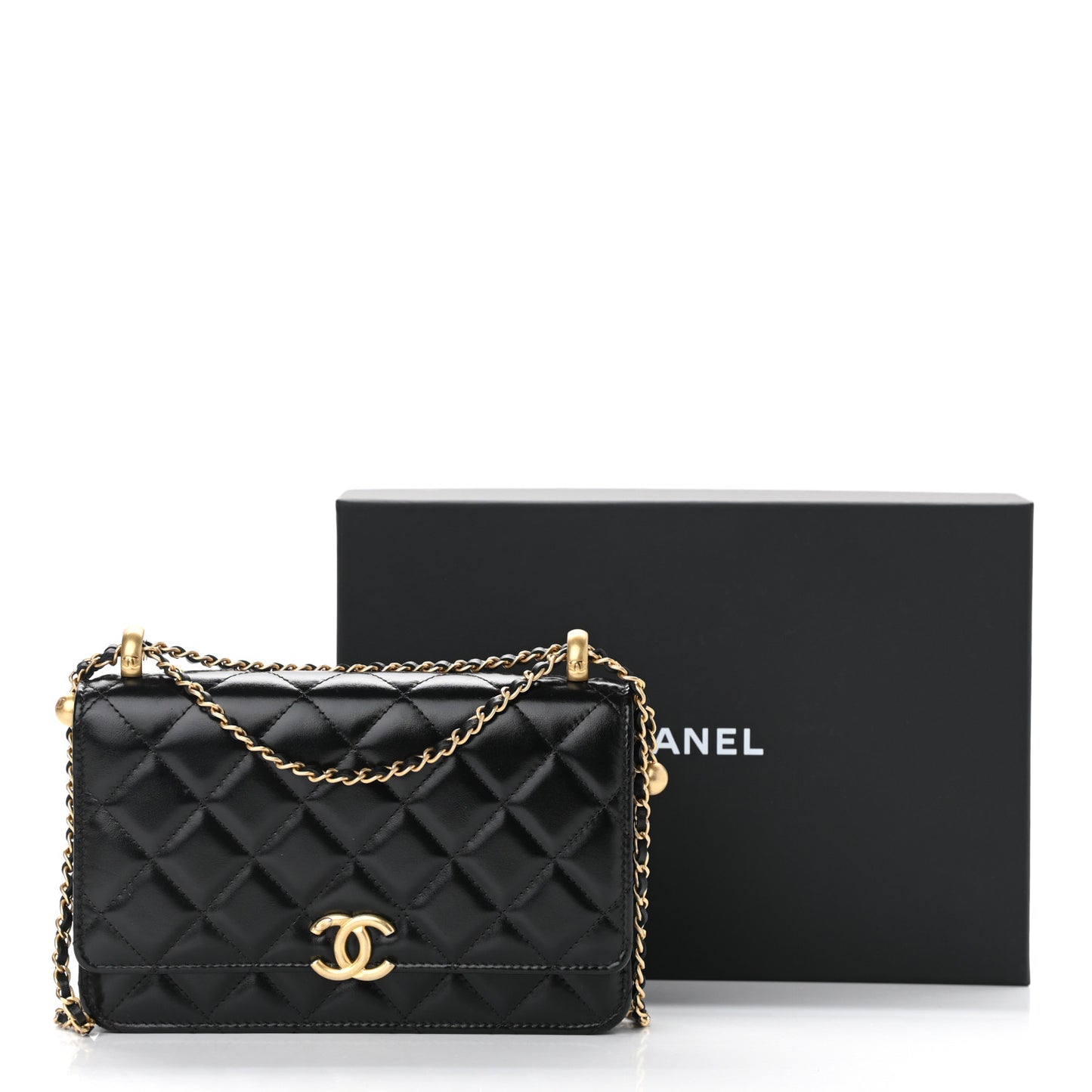 Calfskin Quilted Perfect Fit Wallet On Chain WOC Black