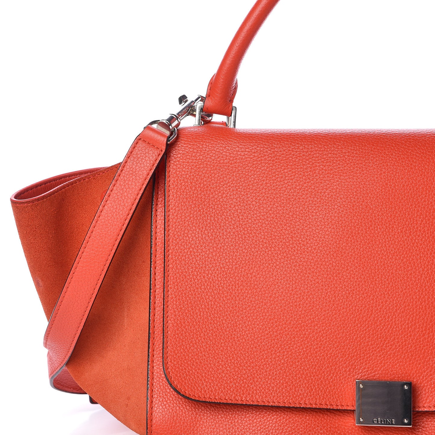 Drummed Calfskin Suede Medium Trapeze Vermillion