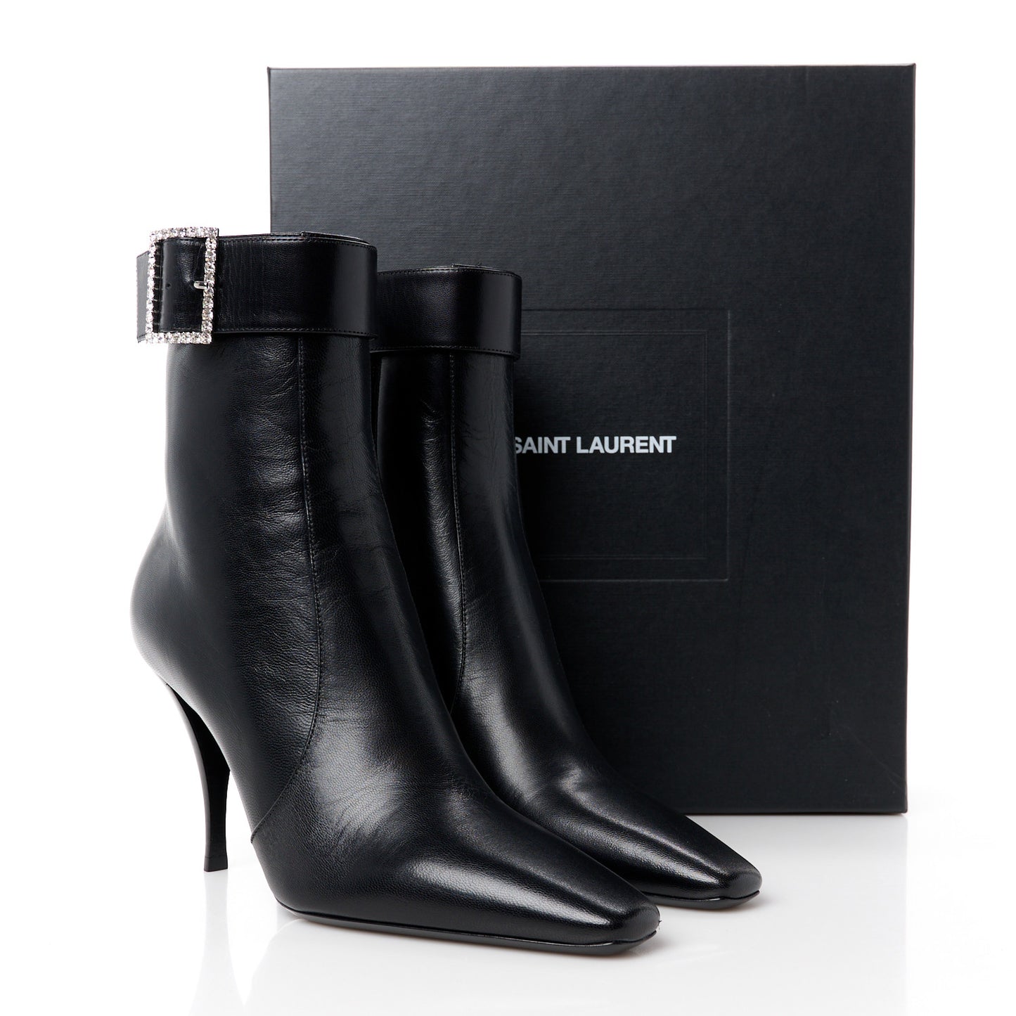 Goatskin Crystal Buckle Claude 90 Ankle Booties 39 Black