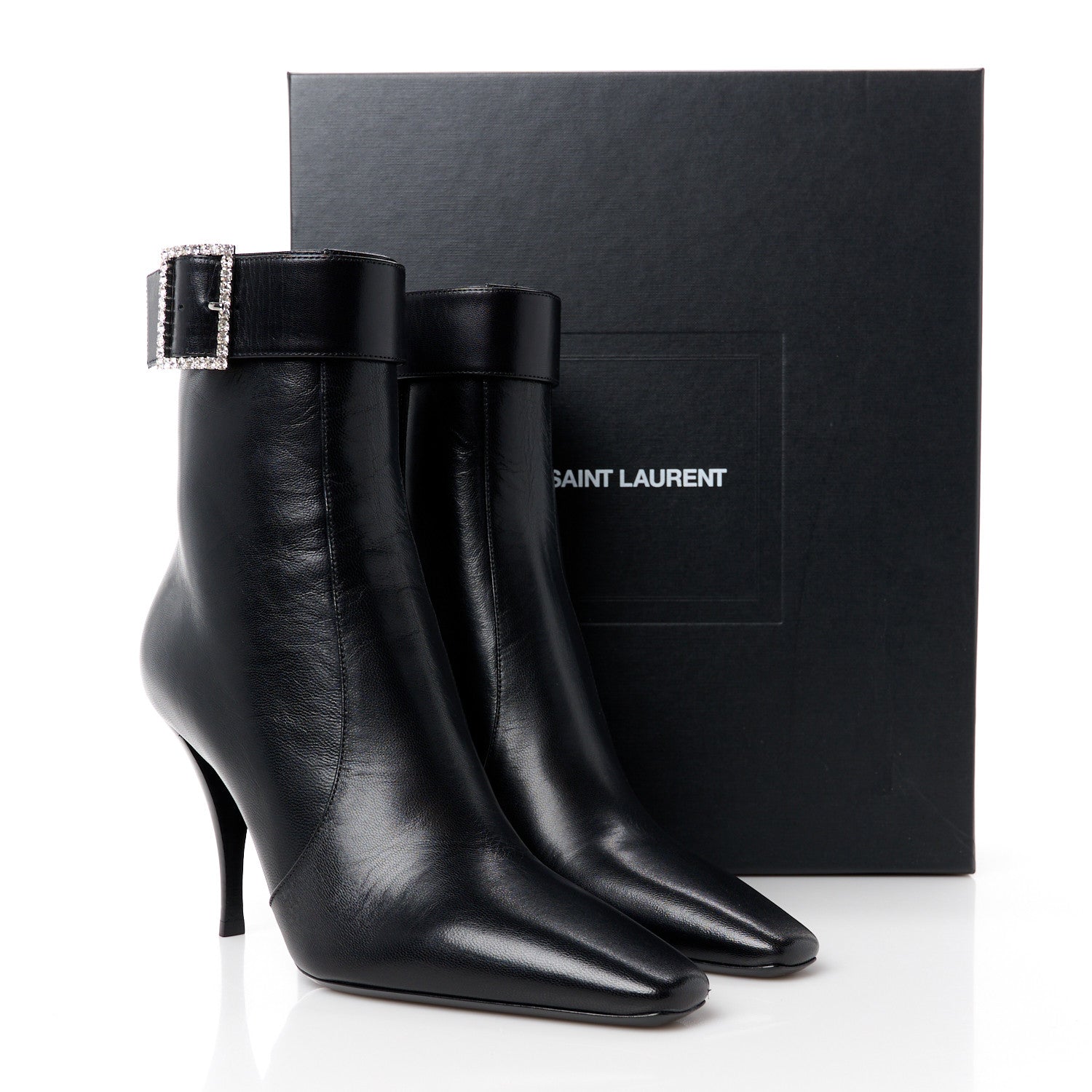 Saint Laurent Goatskin Crystal Buckle Claude 90 Ankle Booties 39 Black 10 of 10