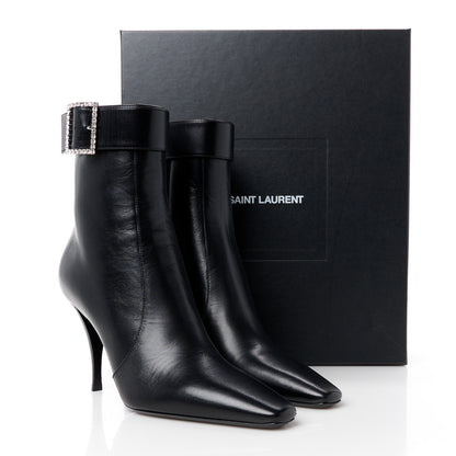 Saint Laurent Goatskin Crystal Buckle Claude 90 Ankle Booties 39 Black 10 of 10