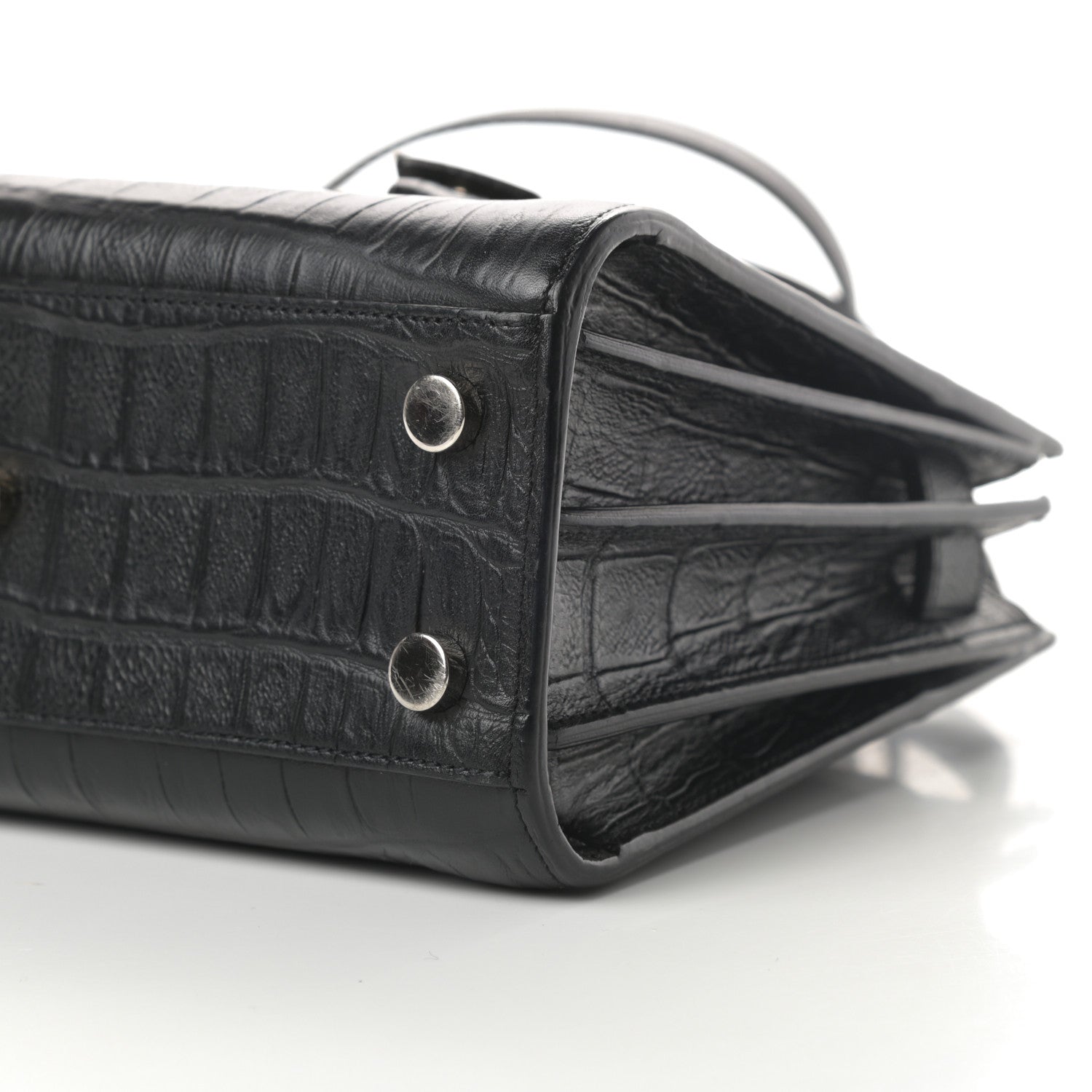 Saint Laurent Calfskin Crocodile Embossed Nano Sac De Jour Black 9 of 15