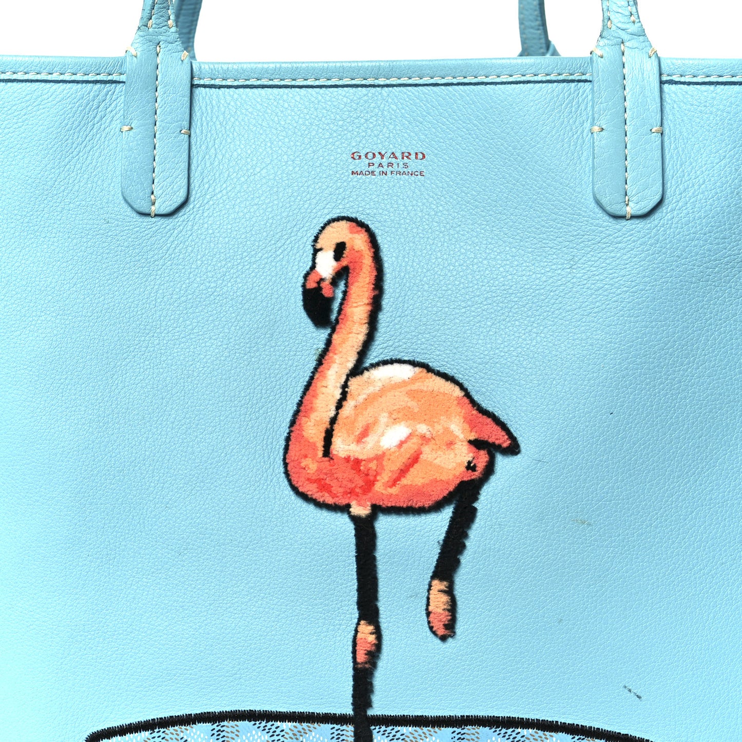 Goyardine Embroidered Flamingo Reversible Anjou PM Sky Blue