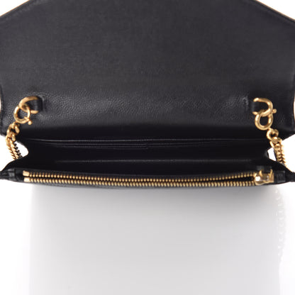Saint Laurent Grain De Poudre Matelasse Chevron Monogram Envelope Chain Wallet Black 5 of 9