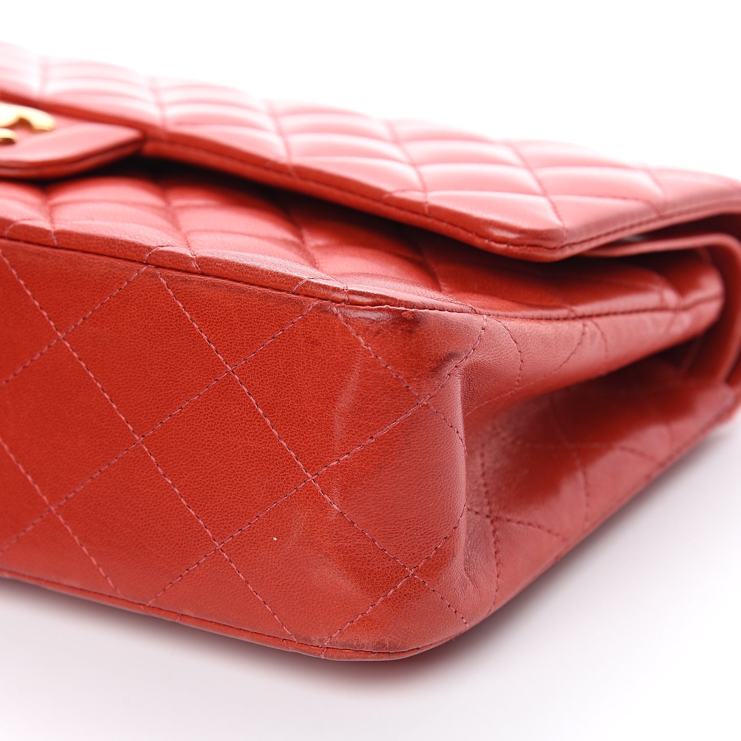 Lambskin Quilted Medium Double Flap Red