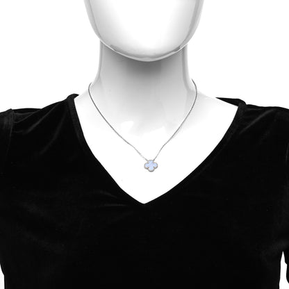 Van Cleef & Arpels 18K White Gold Chalcedony Vintage Alhambra Pendant Necklace 2 of 7