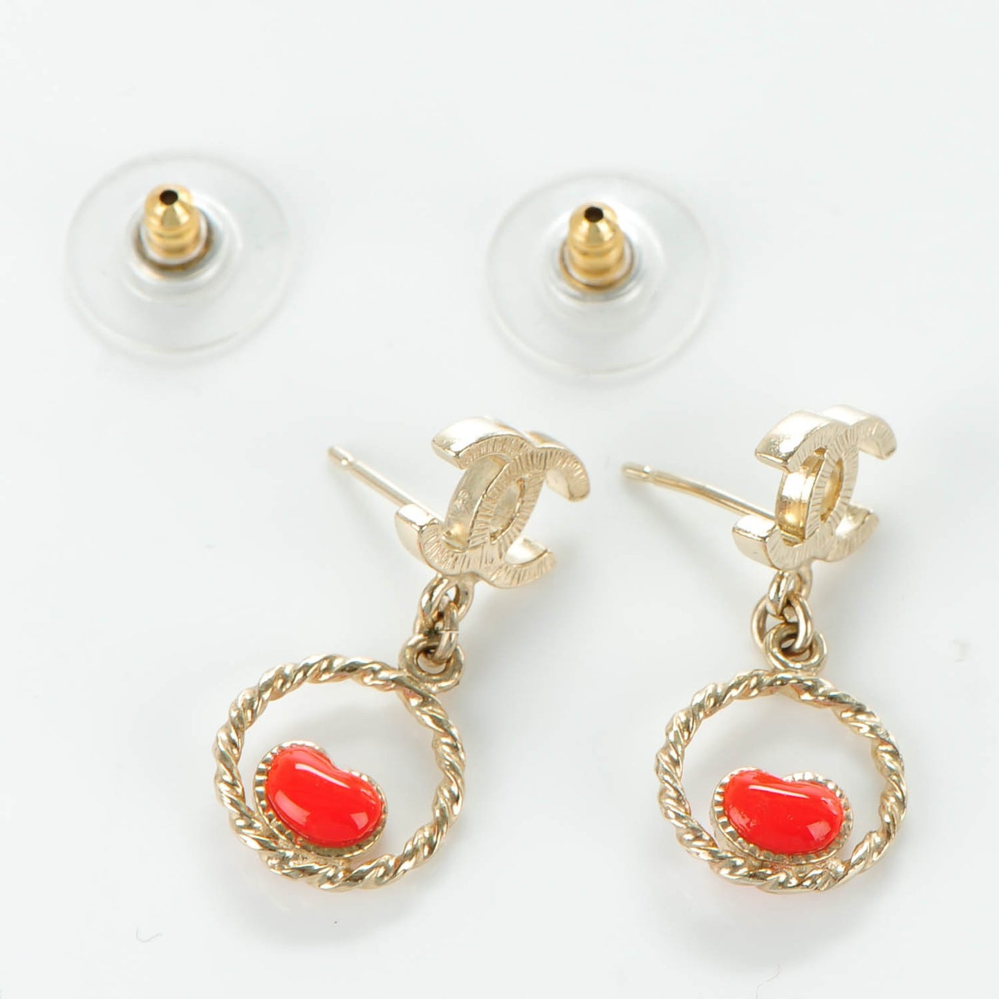 Enamel Heart CC Earrings Coral Gold