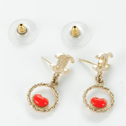Chanel Enamel Heart CC Earrings Coral Gold 3 of 4