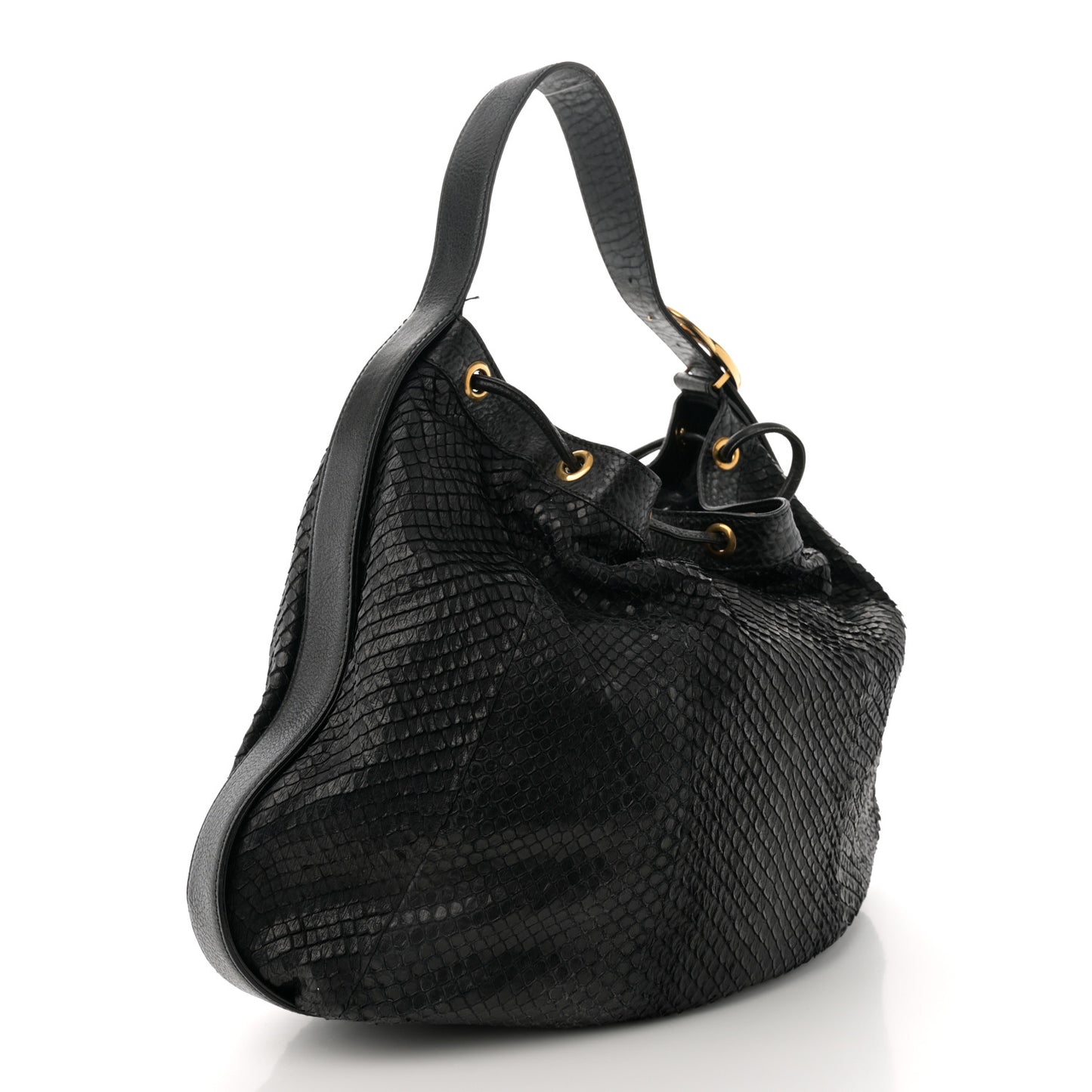 Snakeskin Medium Interlocking Icon Shoulder Bag Black