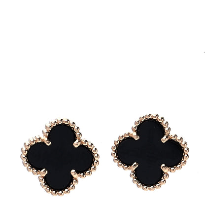 Van Cleef & Arpels 18K Yellow Gold Black Onyx Sweet Alhambra Earrings 1 of 7