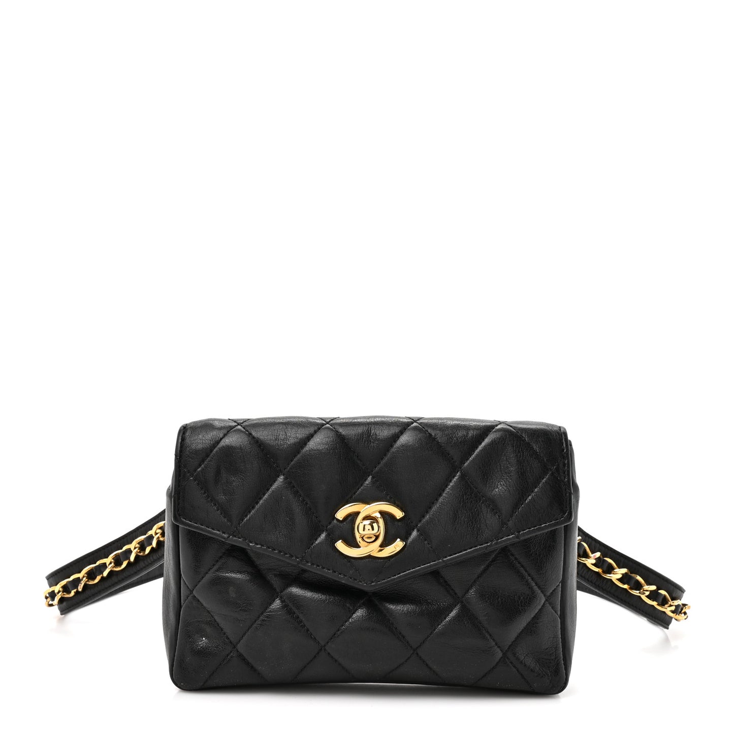Lambskin Quilted Flap Waist Belt Bag 75 30 Black