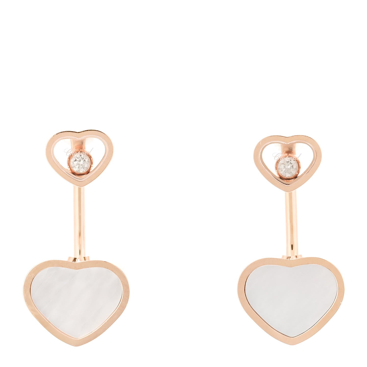 Chopard 18K Rose Gold Diamond Mother of Pearl Floating Happy Hearts Drop Earrings 1 of 7