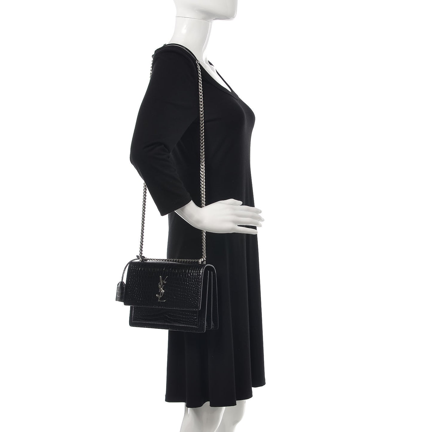 Calfskin Crocodile Embossed Medium Monogram Sunset Black