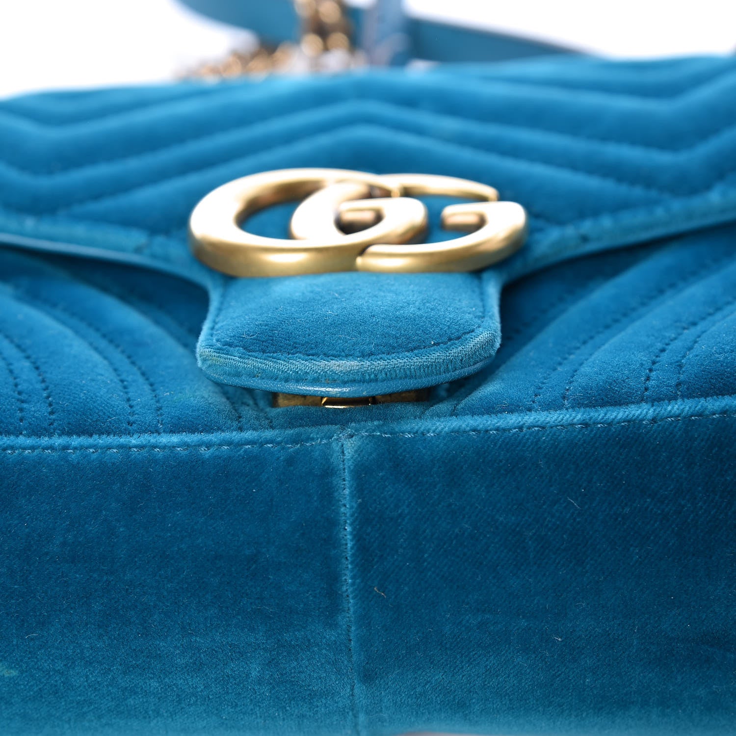 Gucci Velvet Matelasse Small GG Marmont Shoulder Bag Pavone Cyan 11 of 20