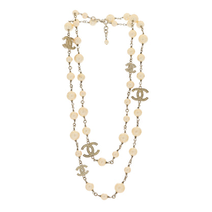 Chanel Graduated Pearl Crystal CC Long Necklace Silver 3 of 5