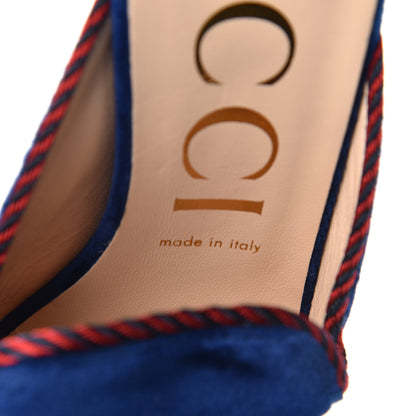 Gucci Velvet Crystal Sylvie Bow Mules 38 Cobalt Blue 8 of 9