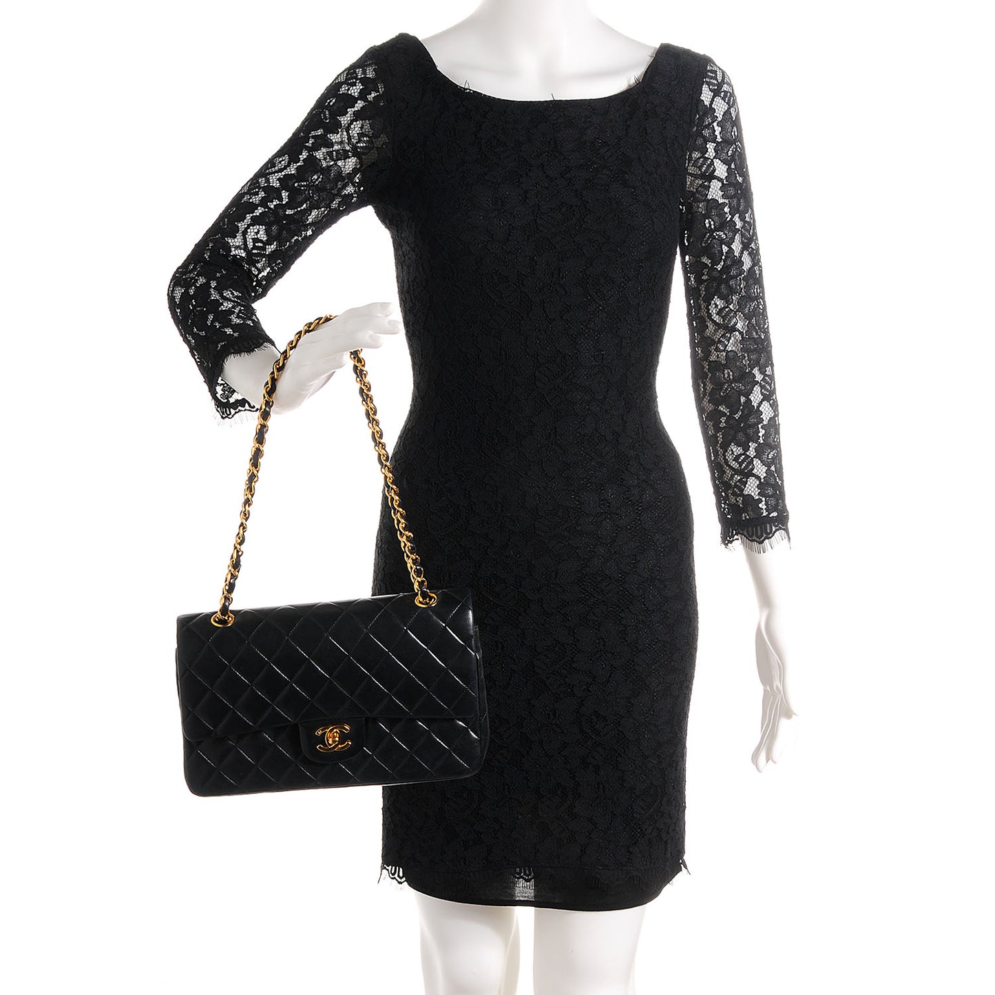 Lambskin Medium Double Flap Black