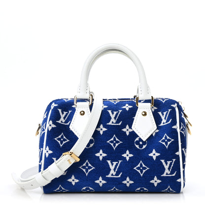 Louis Vuitton Jacquard Velvet Monogram LV Match Speedy Bandouliere 20 Blue 1 of 10