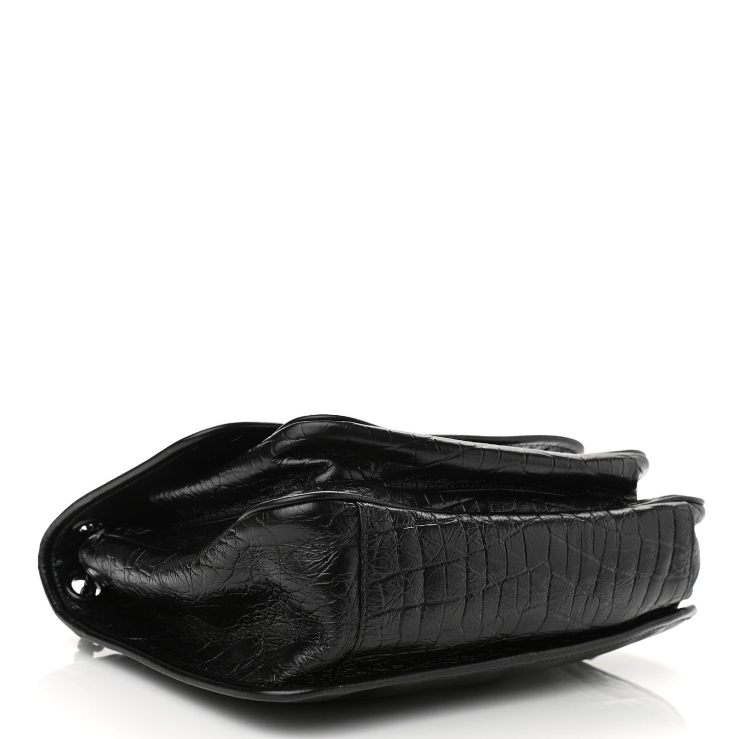 Crocodile Embossed Lambskin Monogram Medium Niki Chain Satchel Black