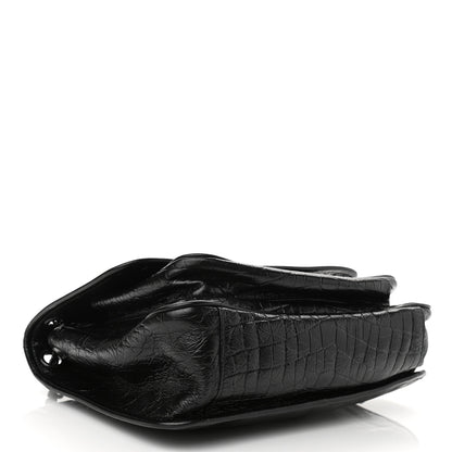 Saint Laurent Crocodile Embossed Lambskin Monogram Medium Niki Chain Satchel Black 4 of 12