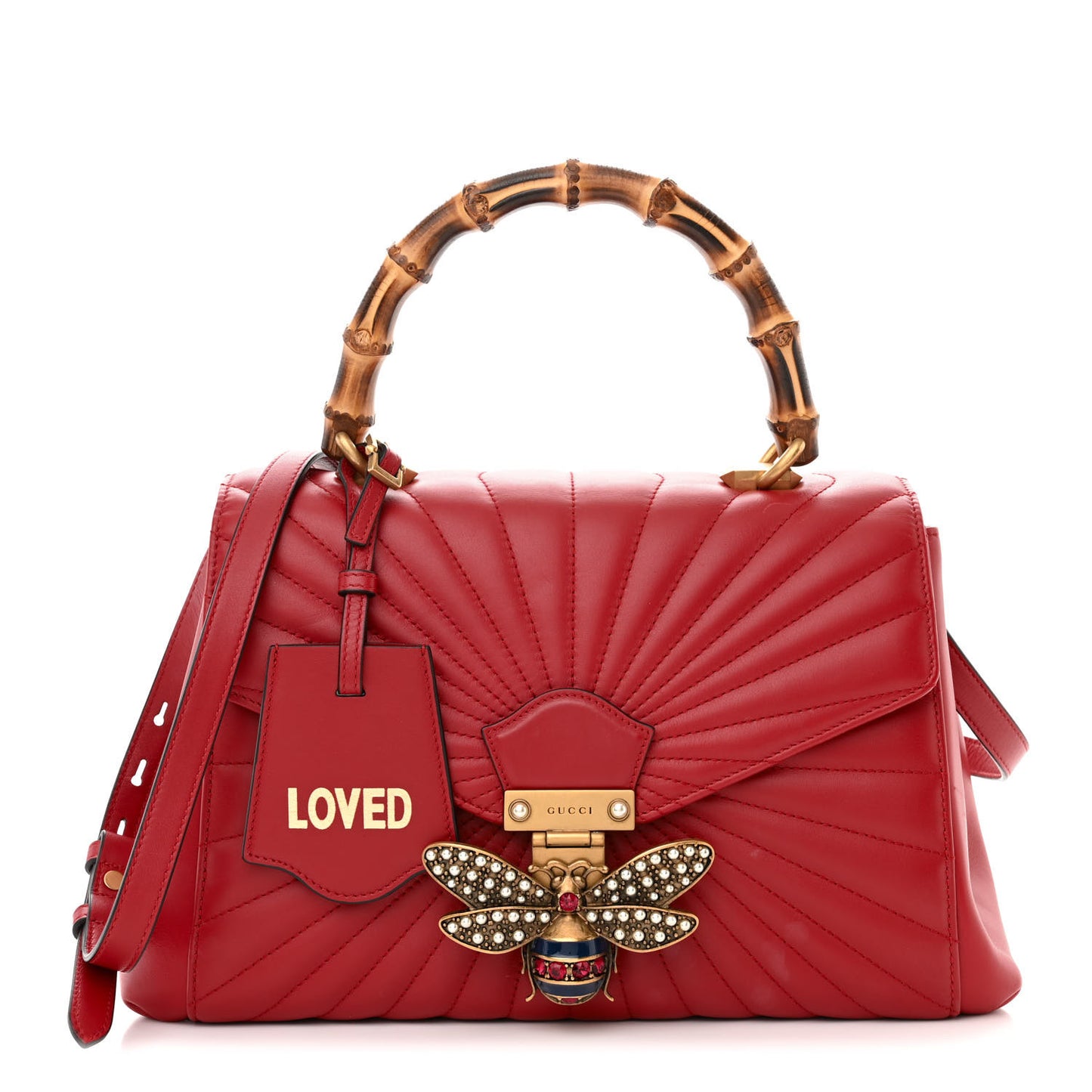 Calfskin Bamboo Trapuntata Queen Margaret Top Handle Bag Hibiscus Red