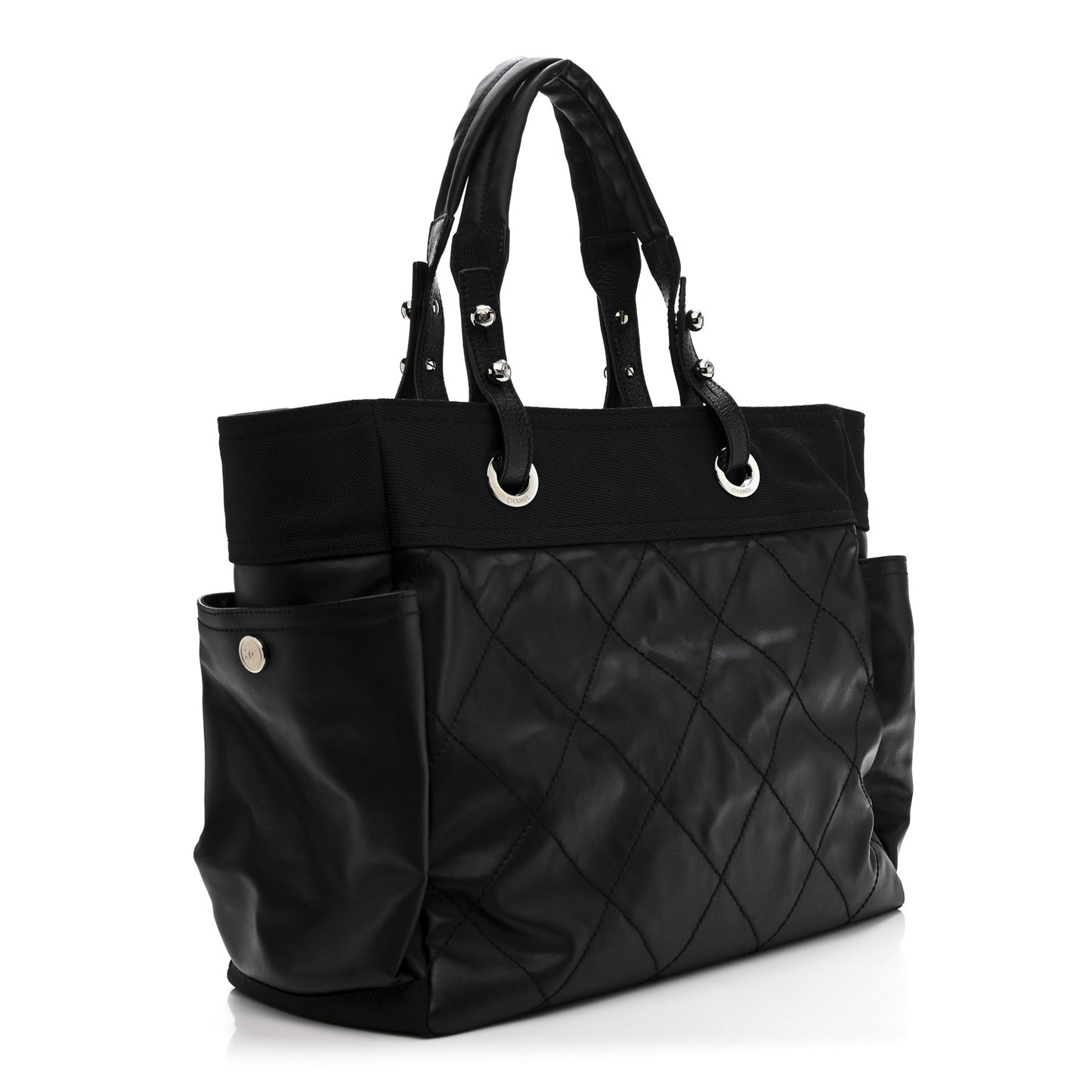 Coated Canvas Quilted Large Paris Biarritz Tote Black