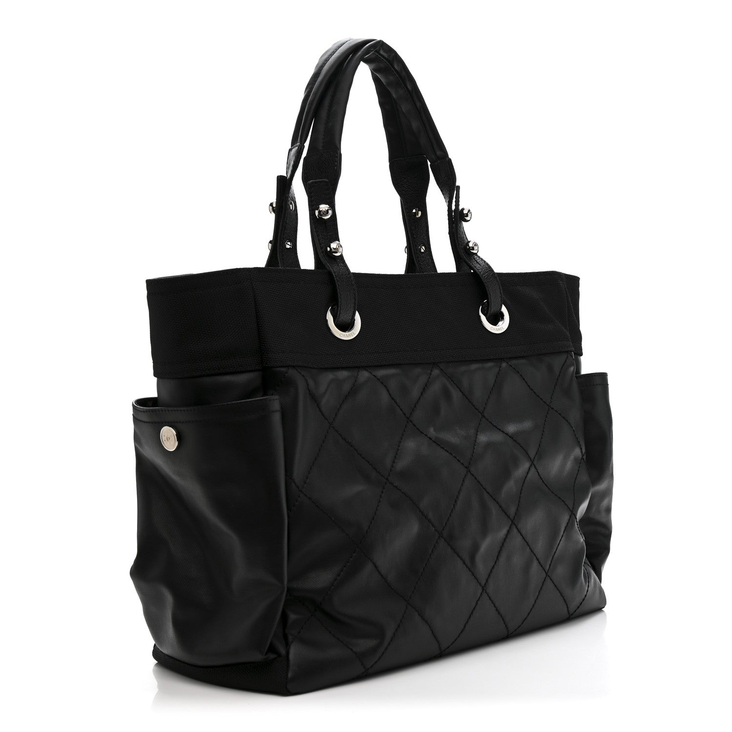 Chanel Coated Canvas Quilted Large Paris Biarritz Tote Black 4 of 17