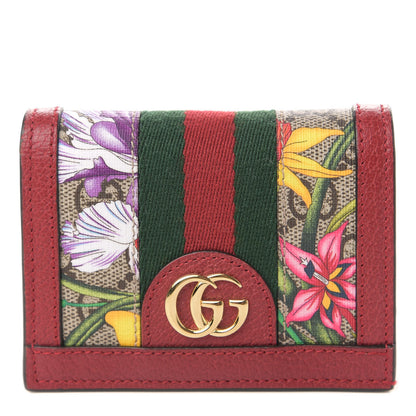 Gucci GG Supreme Monogram Flora Web Ophidia Card Case Red 1 of 7