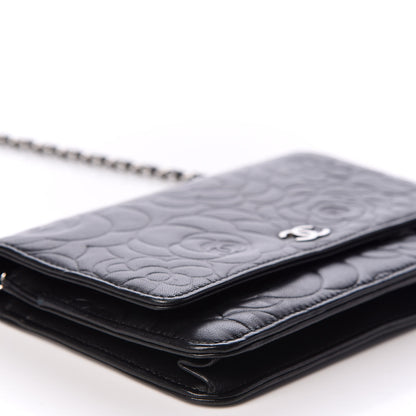 Chanel Lambskin Camellia Embossed Wallet on Chain WOC Black 9 of 11
