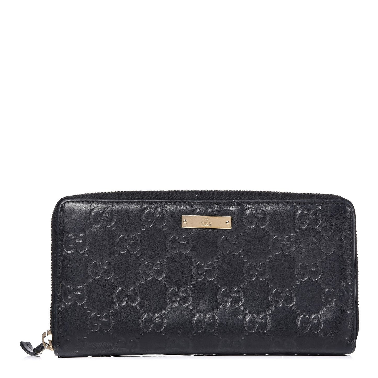 Guccissima Margaux Calfskin Metal Bar Zip Around Wallet Black