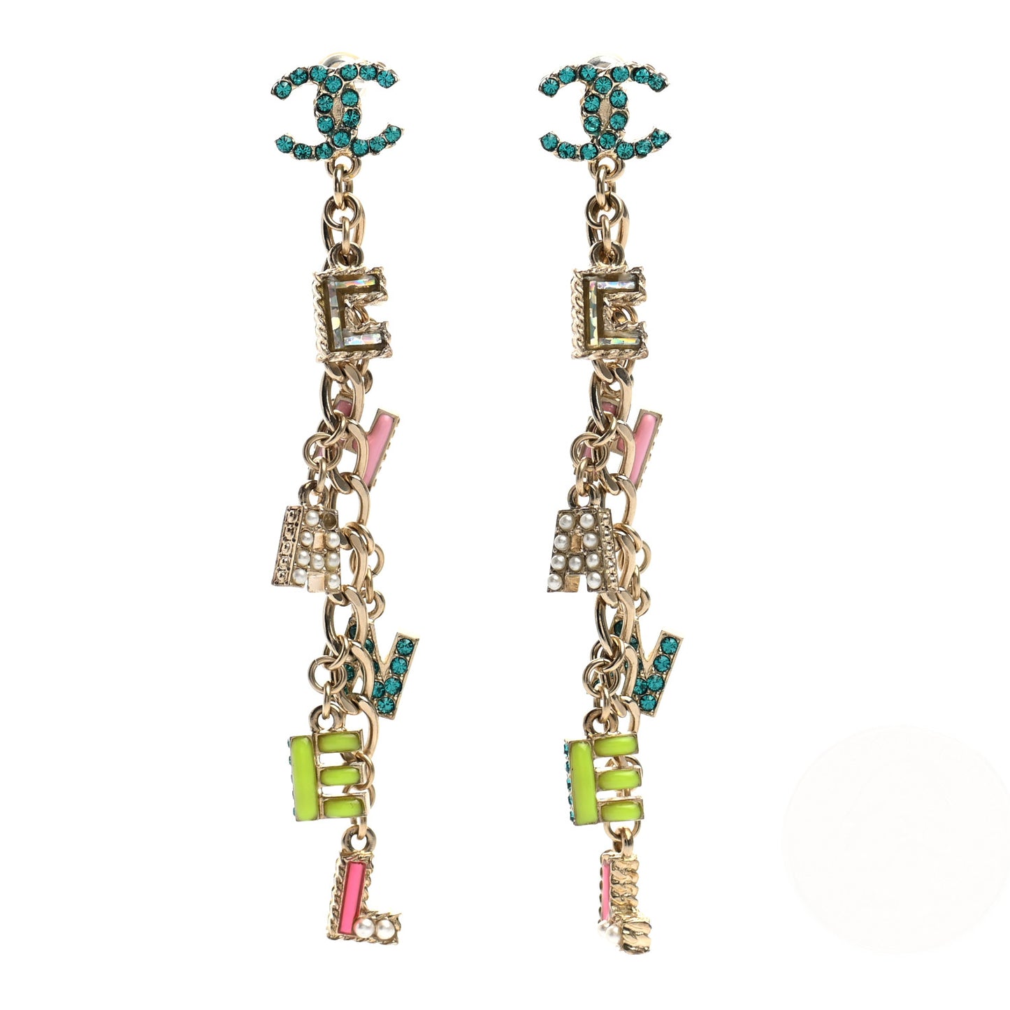 Crystal Enamel Pearl CC Logo Drop Earrings Gold Multicolor