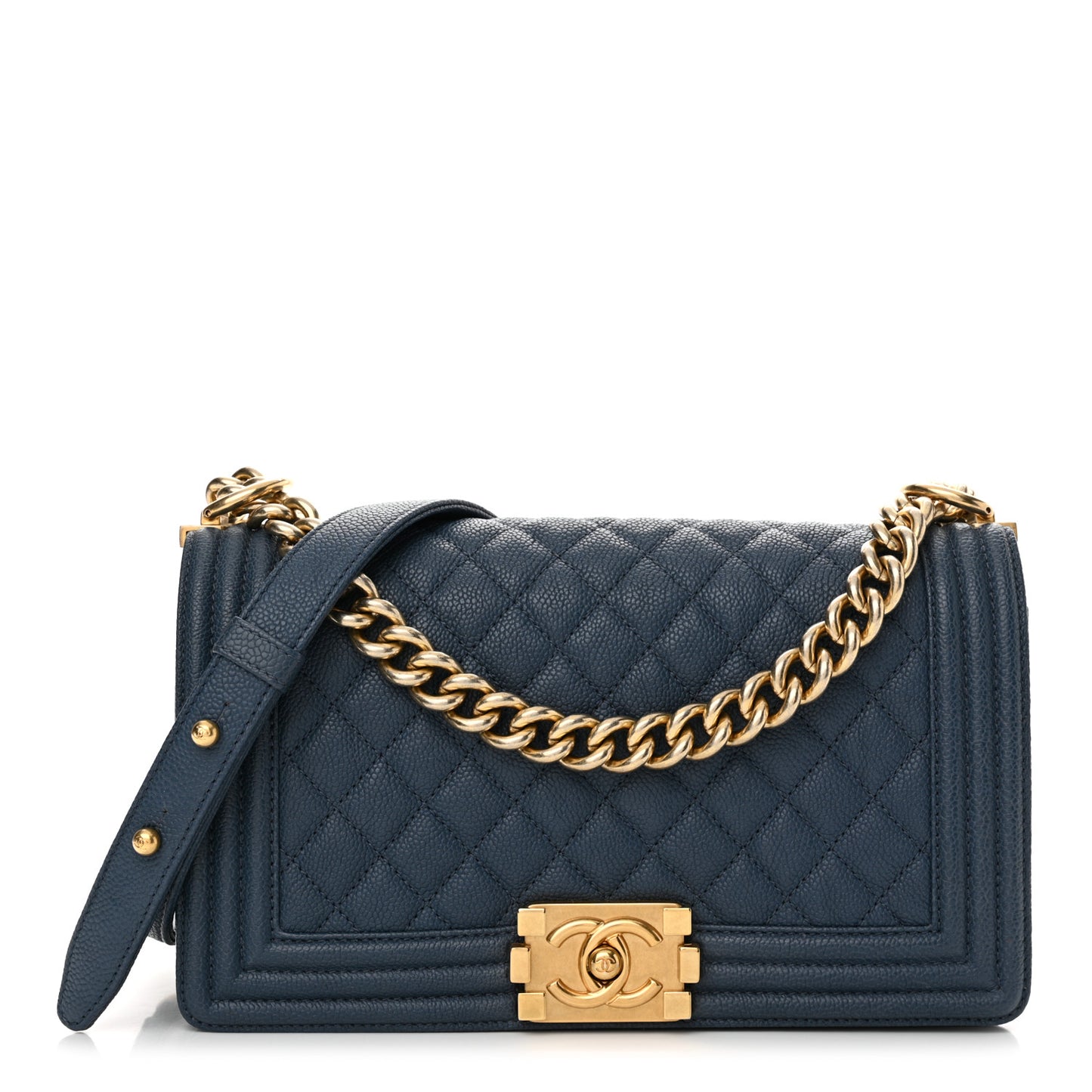 Caviar Quilted Medium Boy Flap Blue