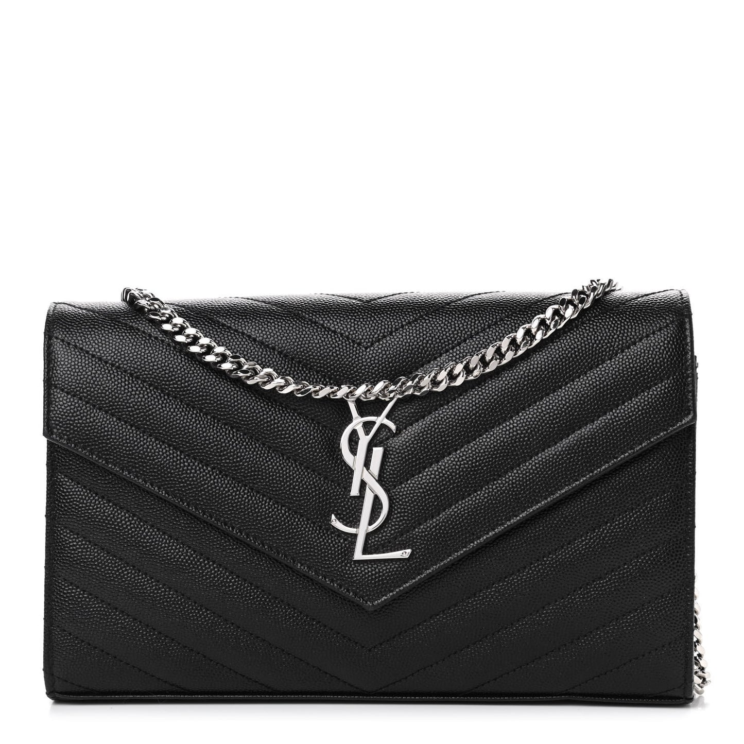 Grain De Poudre Matelasse Chevron Monogram Chain Wallet Black