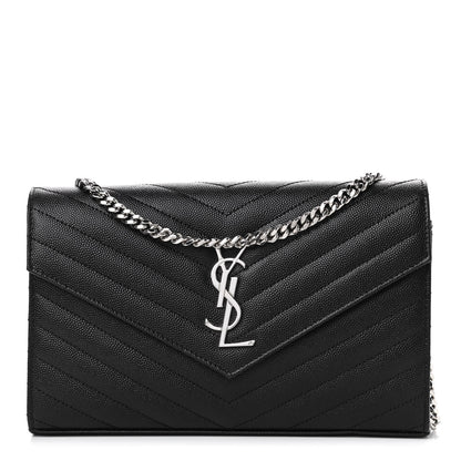 Saint Laurent Grain De Poudre Matelasse Chevron Monogram Chain Wallet Black 1 of 4