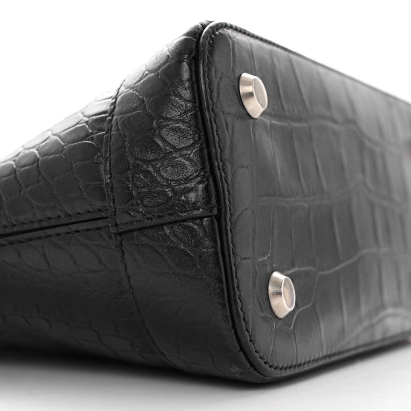 Calfskin Logo Crocodile Embossed S Ville Top Handle Bag Black White
