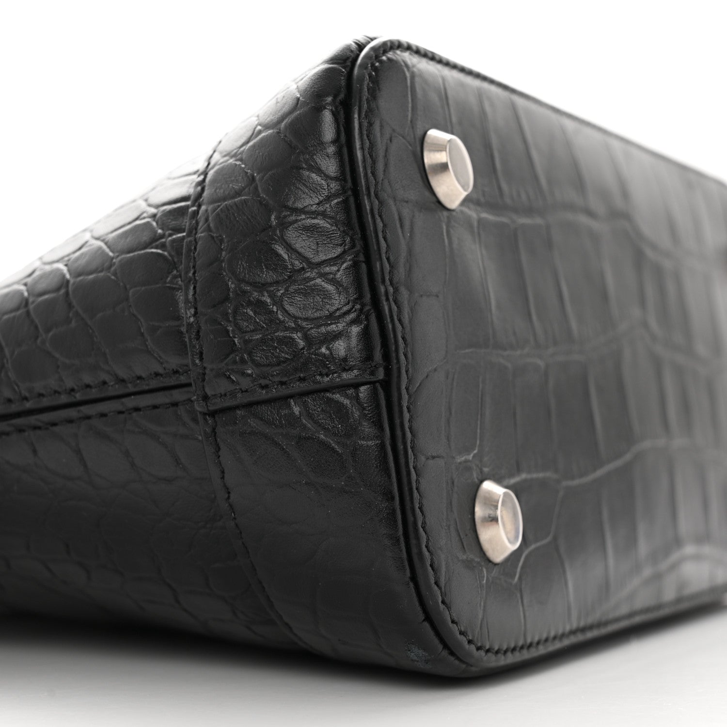 Balenciaga Calfskin Logo Crocodile Embossed S Ville Top Handle Bag Black White 8 of 22