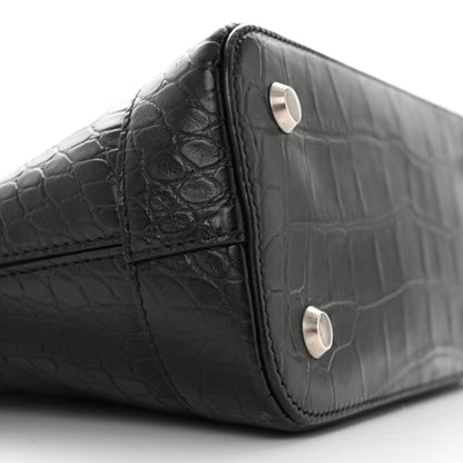Balenciaga Calfskin Logo Crocodile Embossed S Ville Top Handle Bag Black White 8 of 22